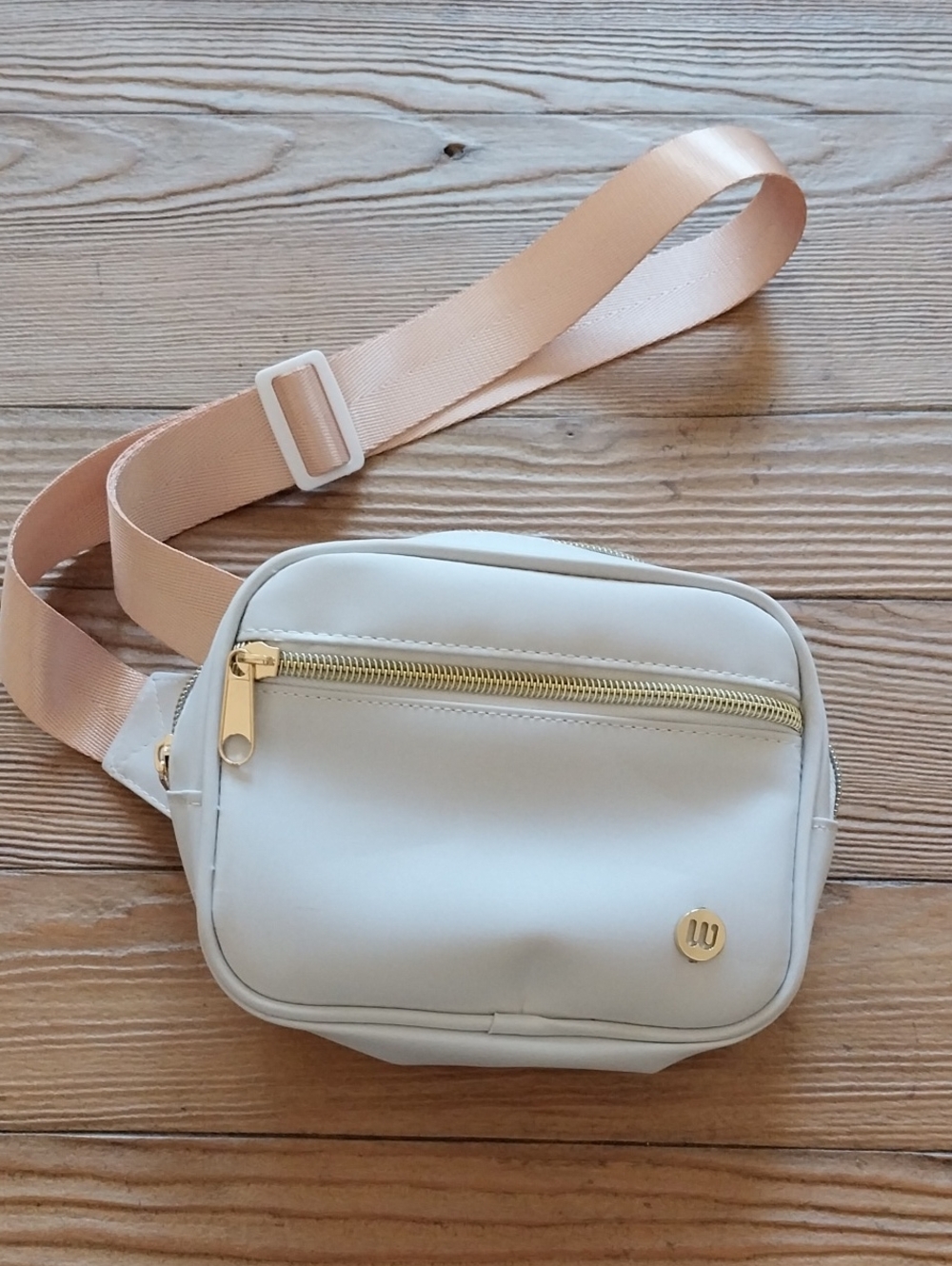 Wilson White Crossbody Bag with Blush Strap and Gold Hardware
